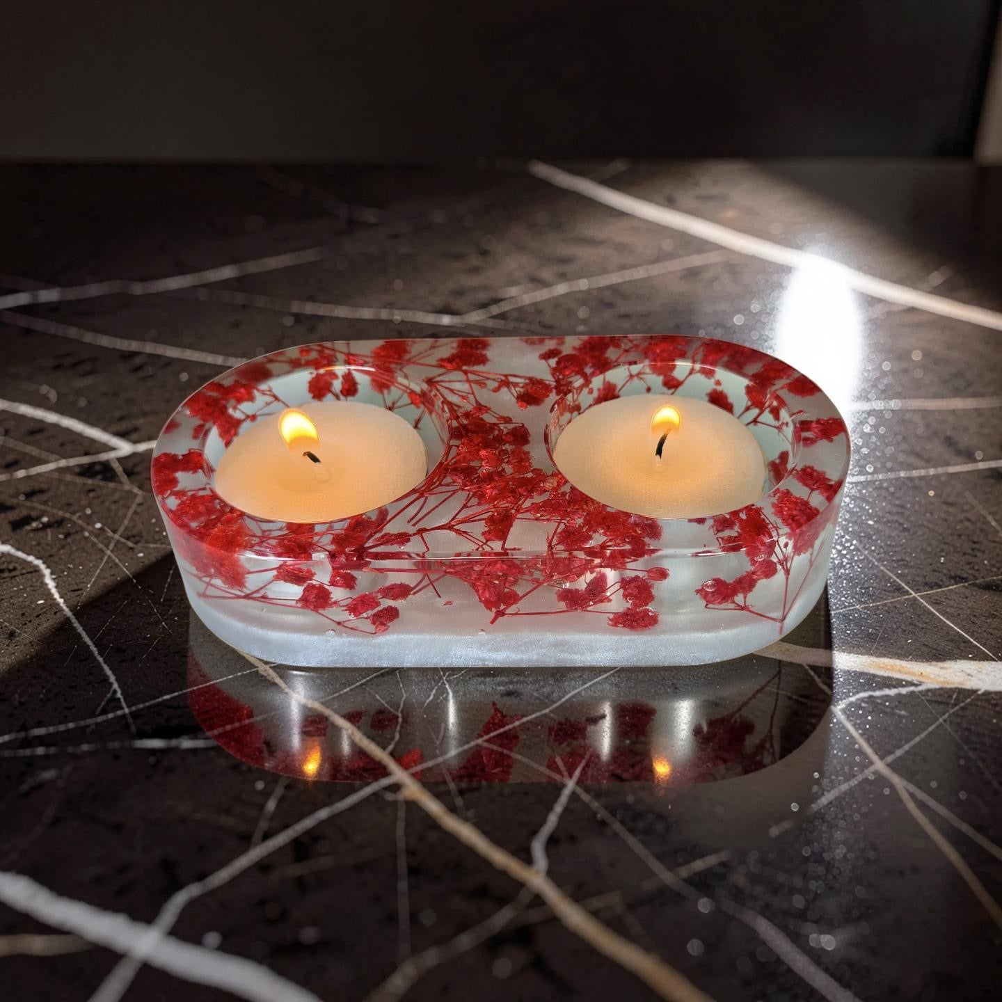 Candle Holder- Two Grids- Preserved Gypsophila