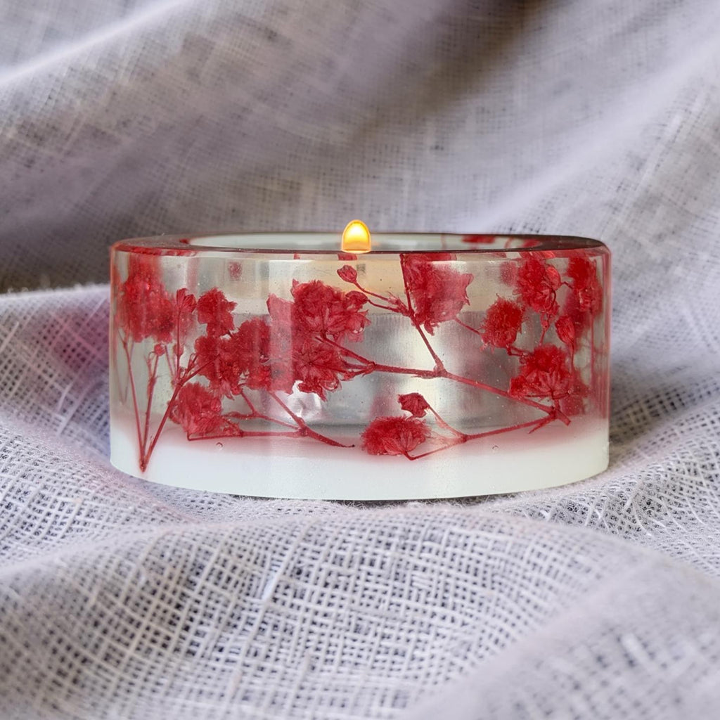 Candle Holder- One Grid- Preserved Gypshophila