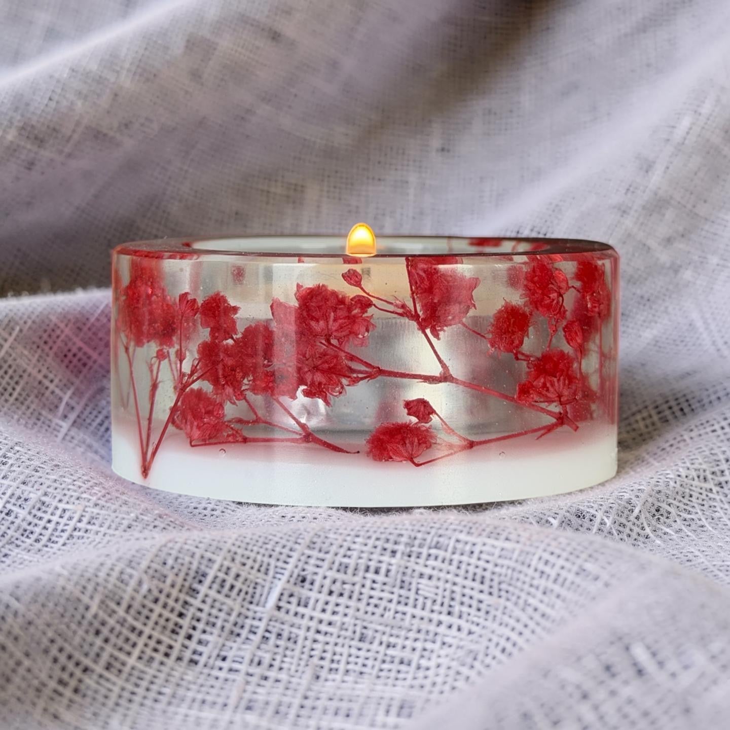 Candle Holder- One Grid- Preserved Gypshophila