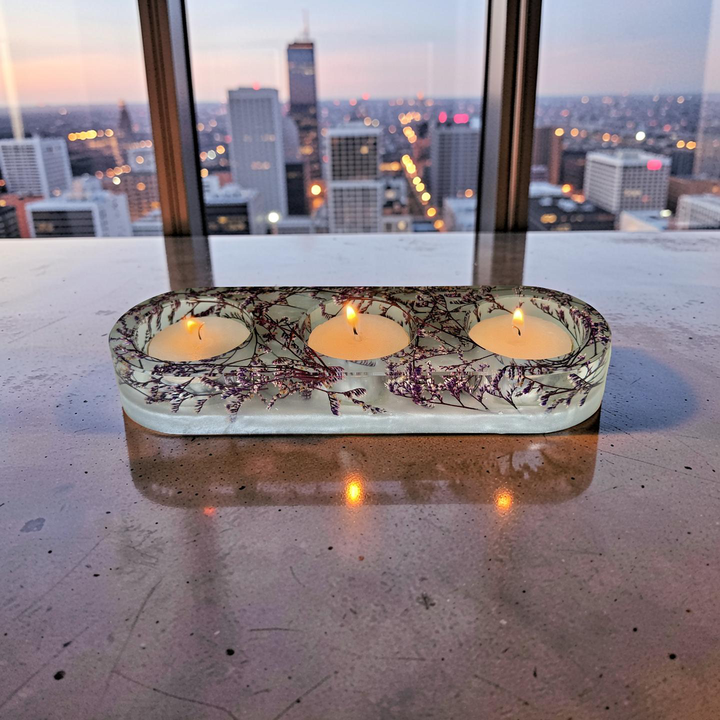 Candle Holder- Three Grids- Preserved Misty