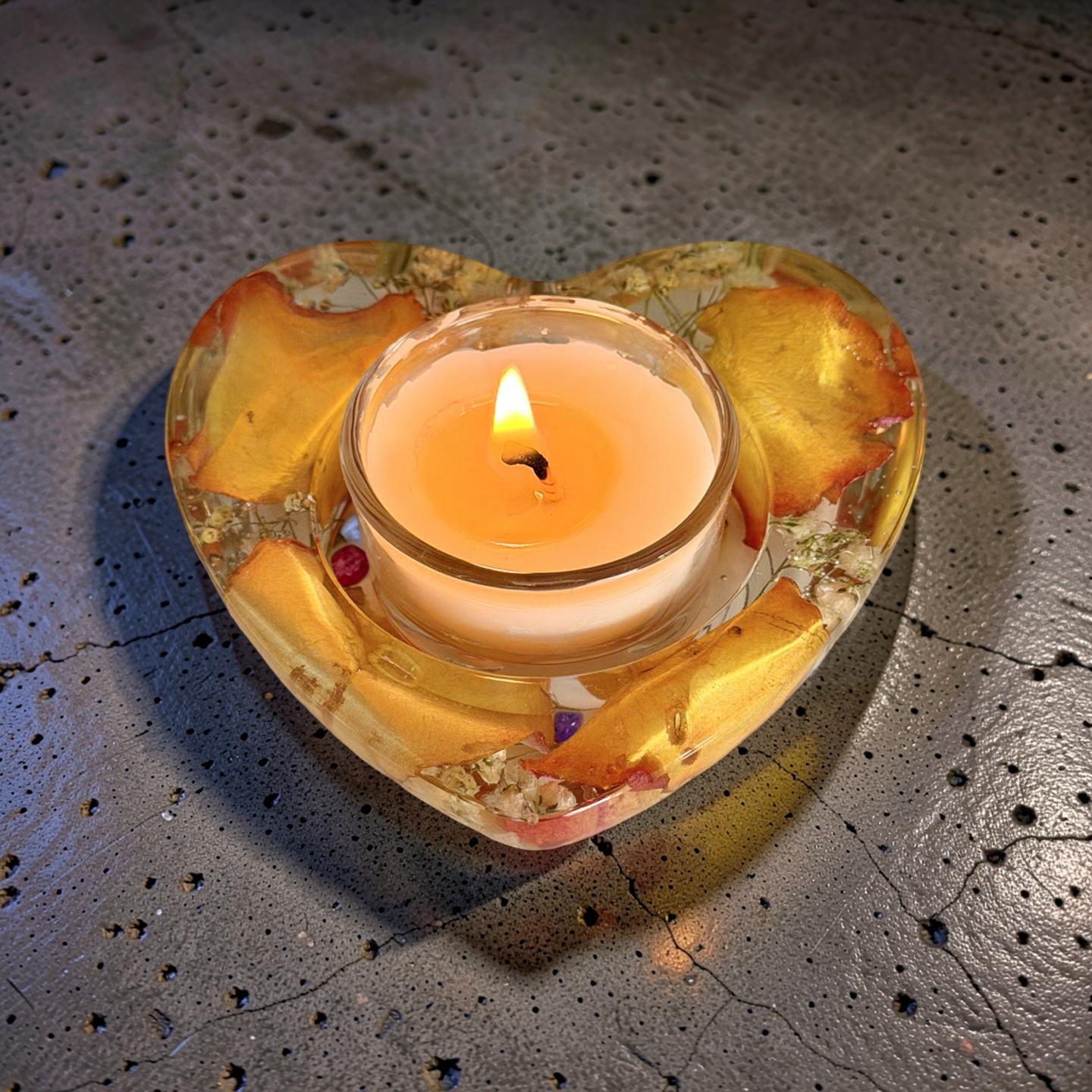 Candle Holder-Heart- Preserved  Rose Petals