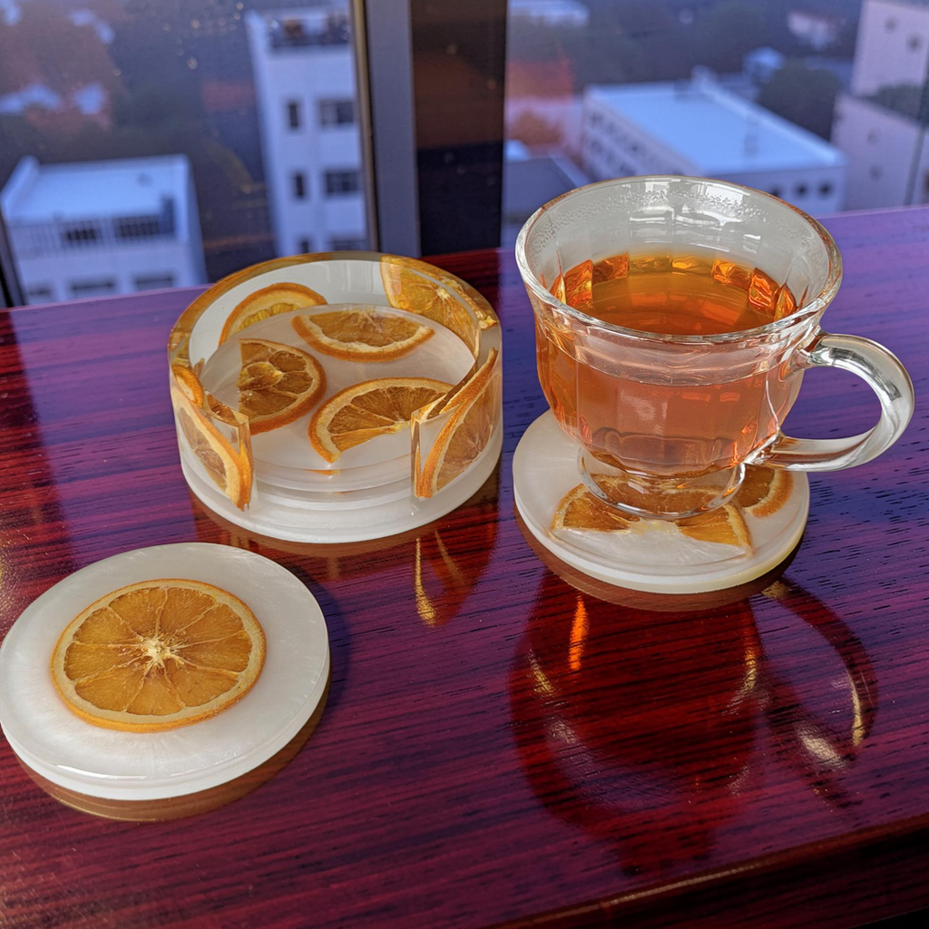 Coaster set- Round- Dried orange slices