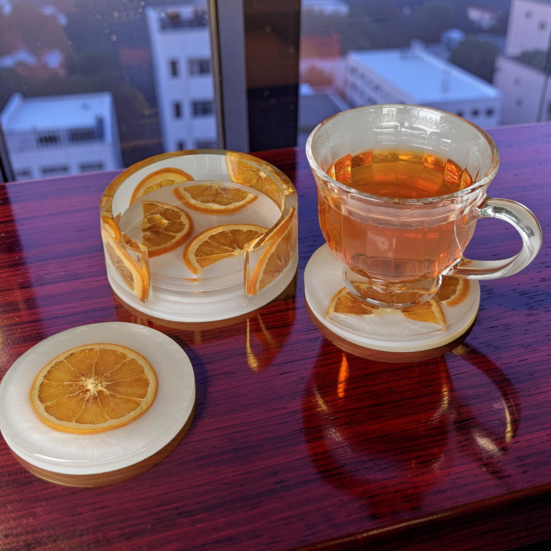 Coaster set- Round- Dried orange slices
